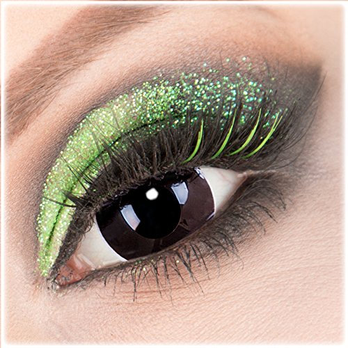 Farbige schwarze 'Black Out' Mini Sclera Kontaktlinsen ohne Stärke 1 Paar Crazy Fun 17 mm mit Behälter zu Fasching Karneval Halloween - Topqualität von 'Giftauge'