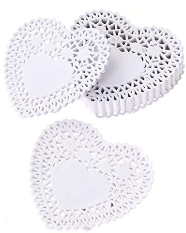 250 Stücke 4 Zoll Hochzeit Geschirr Dekoration Hohl Liebe Herz Tischsets Öl Proof Floral Papierdeckchen Kuchen Backpapier Matten (Weiß)