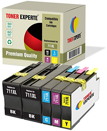 TONER EXPERTE 5 XL Druckerpatronen kompatibel für 711XL 711 XL DesignJet T120, T520 (2 Schwarz, Cyan, Magenta, Gelb)