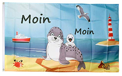 Flaggenfritze® Flagge/Fahne Moin Moin Seehund mit Baby - 90 x 150 cm