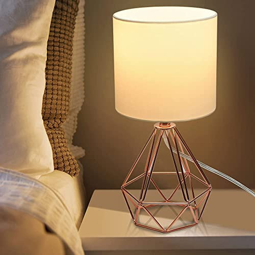 Depuley Lampe de Bureau Rétro,Lampe de chevet avec Abat-jour en Tissu,E27 Lampe de Table(Ampoule Incluse), Design Rétro et Classique, Économie d'énergie, Métal Or Rose