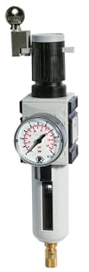 RIEGLER FU 821-1 FUTURA Filterregler mit Polycarbonatbehälter, Schutzkorb und Manometer, Vollautomatisch, Baugröße 1, 0,1-1 bar, G 1/4