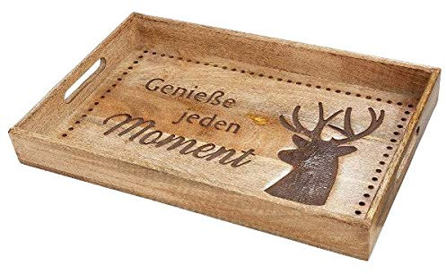 GILDE - Vassoio in legno con cervo, 43,5 x 28 x 5 cm