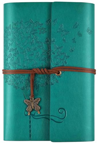 OMEYA Leder Notizbuch Tagebuch, Nachfüllbares Tagebuch für Frauen Mädchen, liniert Retro Reisende Tagebuch A6 13 x 18,5 cm (Blau)