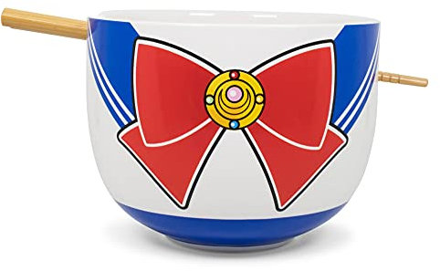 JUST FUNKY Sailor Moon - Set di stoviglie giapponesi in ceramica, include ciotola per ramen da 470 ml e bacchette in legno, set di piatti asiatici per cucina di casa, regali anime kawaii