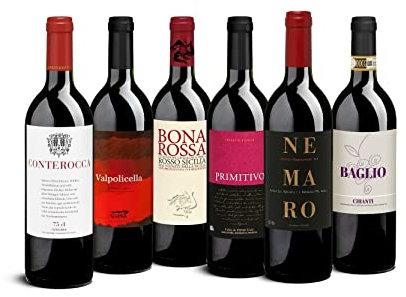 DELINAT – Weinpaket Bella Italia, Rotwein-Reise durch Italien: Piemont, Veneto, Toskana, Sizilien, Probierset, trocken, 6 Fl. Biowein à 0.75 l