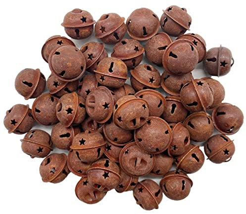 Yokoke 50 Stück rostige Metallglocken für Weihnachten, Landhausstil, rustikale Metallglocken, Schlitten für Weihnachtsbaumschmuck, Urlaub, Alltag, zum Aufhängen, Basteln und Verzieren