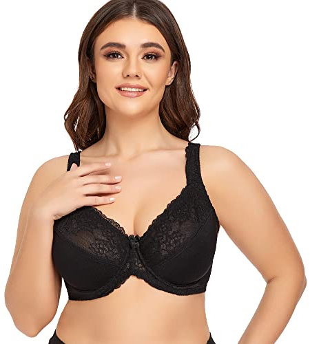 Ayigedu UK Ladies Super Plus Size Full Coverage Bra Non Padded Underwire Minimizer Bras 36-C Black