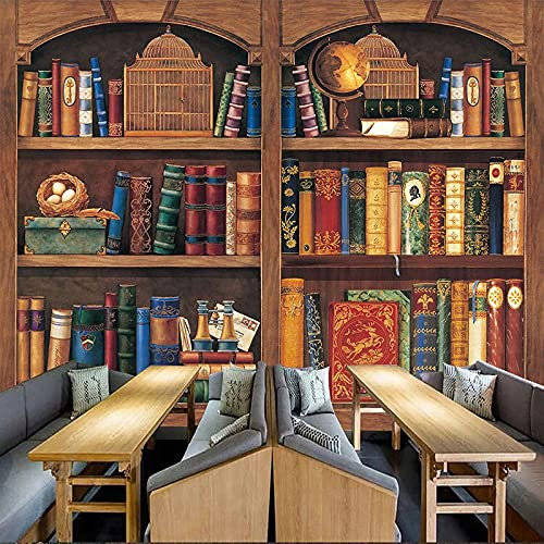 XTSWallpaper 3D Panoramic Custom Wallpaper Mural - 360X250Cm Library Bookshelf Books - Photo Wallpaper 3D Effect - 3D Self-Adhesive Wallpaper Mural - 3D Effect Wall Sticker Poster Decoration