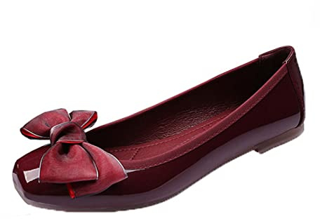 Ballerines pour Femmes, Chaussures Dolly Work Office Formal Comfort Bow Toe Round Slip on Flats Shoes,Rouge,44 EU