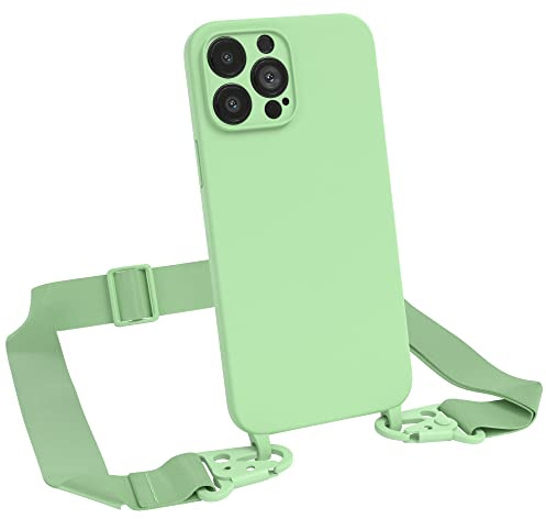 EAZY CASE Premium Silikon 2 in 1 Handykette kompatibel mit iPhone 13 Pro Max Handyhülle mit Umhängeband, Handykordel mit Silikonhülle, Hülle mit Band, Kette für Smartphone, Grün