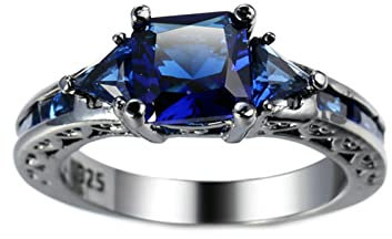 Dsnyu Bernstein Ringe für Damen, Quadratisch Dark Blau Zirkonia Vintage Band Modeschmuck Ring Schwarze Waffe überzogen 62 (19.7)