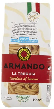 Armando, La Treccia, Pasta di Semola di Grano Duro di Filiera 100% Italiano - Trafilata al bronzo - 12 confezioni da 500 gr