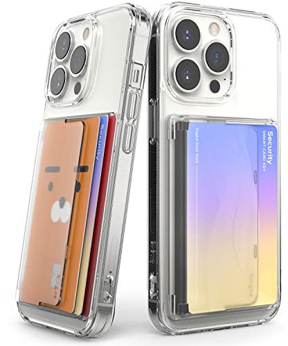 Ringke Side Slot Card Holder [2 Pack] Compatible with iPhone Galaxy Smartphones, Adhesive Stick On Wallet Slim Hard Premium Card ID Sleeve - Clear Mist