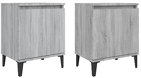 vidaXL Nachttisch mit Metallbeinen Fach Nachtschrank Nachtkonsole Nachtkommode Schlafzimmer Schrank Kommode Grau Sonoma 40x30x50cm