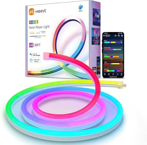MMEEVT Neon Rope Light 6M, RGBIC Led streifen, App Steuerung, DIY Design, Musiksynchronisation, funktioniert mit Alexa und Google Assistant, für Wohnzimmer Wanddekorationen Neonstreifen für Partys