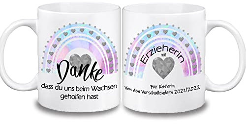 Tasse Danke dass du uns beim Wachsen geholfen hast Abschiedsgeschenk Kindergarten Schule Geschenk Erzieherin Lehrerin Tagesmutter mit Namen (Rosa)