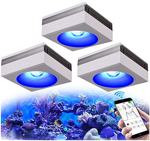 PopBloom RL90 WiFi Meerwasser LED 300W, Salzwasser LED Beleuchtung für Reef Coral Fish Wasserpflanzen Salzwasser Aquarium (3 WiFi Lampe mit Aufhängung)