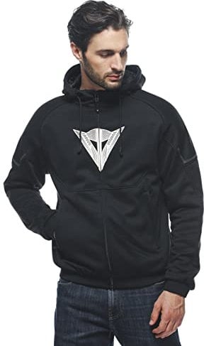 Dainese - Daemon X Safety Hoodie Full Zip, Motorrad Fleecejacke, Mesh Gewebe, Schulter Und Ellbogenprotektoren, Herren Motorradjacke, Schwarz/Schwarz/Weiß, 52