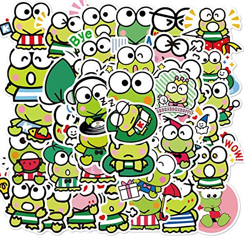 Keroppi Aufkleber-Set, Kawaii-Frosch, Vinyl, wasserdicht, für Wasserflasche, Laptop, Handy, Skateboard, Scrapbooking, Auto-Aufkleber, Geschenke für Kinder, Teenager, Partyzubehör, Dekoration, 50 Stück