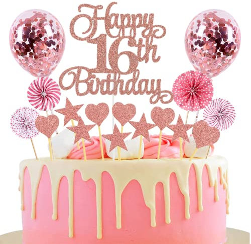 Tortendeko 16 Geburtstag Rosegold Junge Mädchen Happy Birthday 16 Glitter Cake Topper 16.kuchendeko Geburtstag Happy 16th Birthday Tortendeko 16 Jahre Geburtstag Kuchen Deko 16 Geburtstag Mädchen