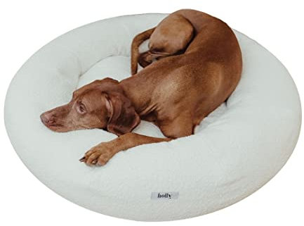 Holly Hundebett - Kratzfest, waschbar, langlebig - Luxuriöser Bouclé Stoff - Donut Hundebett in Cocoon Design - Ideale Unterstützung für Hals & Wirbelsäule - Hochwertiges Interior (S/M, Creme)