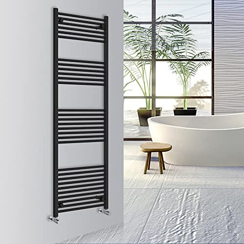 Warmehaus Straight Bathroom Heated Towel Rail Warmer Radiator Central Heating 1800x600mm - Black