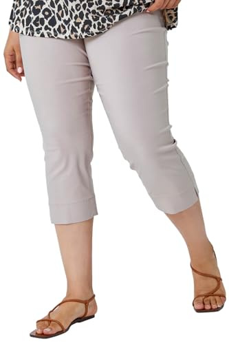 Roman Plus Size Cropped Trousers for Women UK Ladies Curve Capri Leggings Summer Pants Short Crop Stretch 3/4 Length Three Quarter Pedal Pusher Clothes Elasticated - Grey - Size 2224