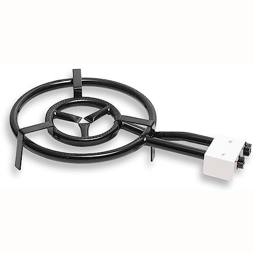 briebe Paellero de Gas 2 Aros 50-30 cm, Quemador Doble, Rosco para Paellas, Plancha, Apto Sartén o Paellera de 42 a 70 cm Diámetro, Regulador de Llama Dos Fuegos