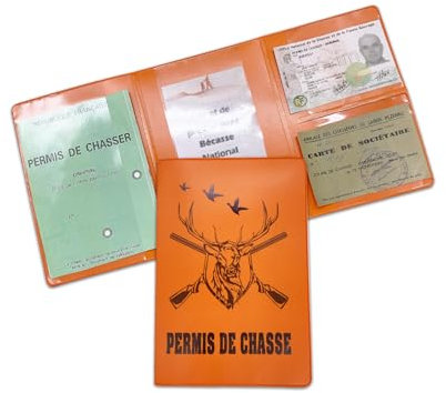 nemau - Porta permesso di cacciare 3 persiane - Gomma espansa - Made in France - Custodia protettiva Documento Caccia - Compatibile con carte e assicurazione cacciatore - Modello arancione cervo