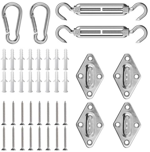 AUMAYCO M5 Sonnensegel Befestigungs Kit 40 Stück, Sonnensegel Zubehör Montage für Viereckigen Dreieckigen 304 Edelstahl Sonnensegel Befestigungsset(8-teiliges Set für Viereck + 32st Schrauben)