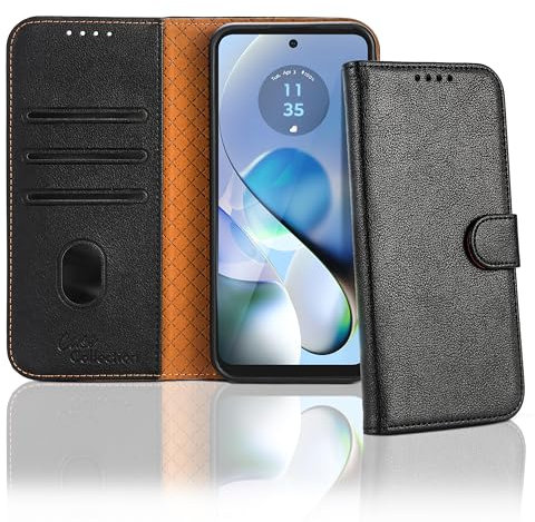 Case Collection for Motorola Moto E14 / G24 / G04 Case - Leather Folio Flip Kickstand Shockproof Cover with RFID Blocking Card Slots Wallet for Motorola E14 Phone Case Black
