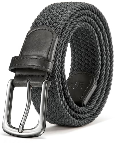 KEMISANT Cinturón Trenzado Elástico, Cinturón Hombre Tejido Extensible Cinturón para Hombres y Mujeres,35mm(Gris Oscuro,110cm/32-36 Cintura ajuste)