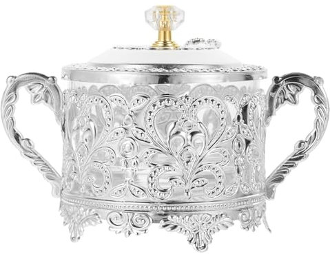 DECHOUS Sucrier Turc Sucrier Avec Couvercle Et Cuillère Pot À Condiments En Relief Argenté Serveur De Sel Bol De Service De Bonbons Plat De Service Pot Pour Sucre En Poudre Sucre En