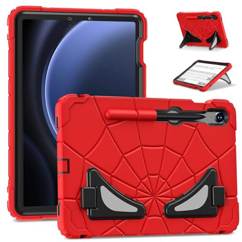 Carcasa para niños para Samsung Galaxy S10 FE 2025/Tab S9 FE 10.9/S9 11 2023 - Carcasa híbrida antigolpes - Protección de esquinas para Tab S10 FE /S9 FE / S9 - Rojo/Negro