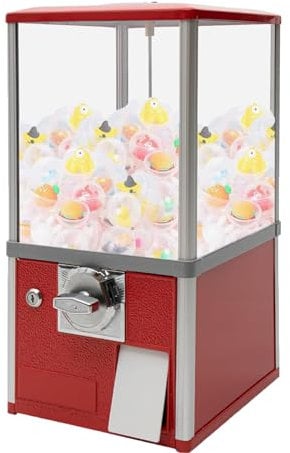 ZHIXUMM Verkaufsautomaten FüR Unternehmen, Durchsichtiger Kaugummiautomat, Vintage-SüßIgkeitenautomaten, MüNzbetriebener SüßIgkeitenautomat Und Sparschwein,Red