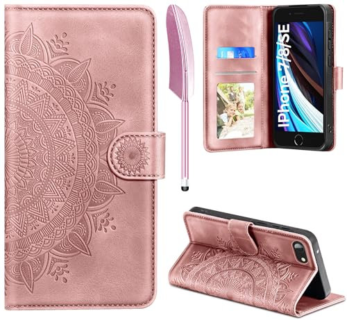 Handyhülle für iPhone SE 2022/2020, Hülle für iPhone 7 / iPhone 8 Lederhülle Flip PU Leder Tasche Case Kartenfach Magnet Ständer Klapphülle Schutzhülle für iPhone SE 2022 5G/ SE 2020/8 / 7, Rosa
