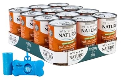 Naturo Adult Grain & Gluten Free Beef with Chicken in Herb Jelly 12 x 390g With Buddy's Poop Bag Dispenser
