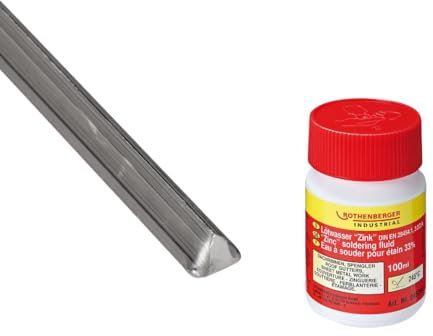 ROTHENBERGER Industrial Set mit 1 Packung bleifreies Stangenlötzinn 50 g ROLOT 611 | Lötzinn | Schmelztemperatur: 199°C | Ø/Länge: ca. 6,7 x 300 mm | 1 Stab | Lötwasser 100 ml