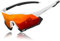 KINGSEVEN Radsportbrillen Polarisierte Sonnenbrille Herren MTB Fahrradbrille Radbrille Sportbrille mit UV400-Schutz zum Autofahren Radfahren (White Black Frame Black Temple-Red Lens)