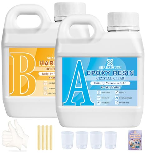 Epoxidharz Set 1000ml Transparent Epoxidharz mit Härter 1:1 Verhältnis,Keine Verfärbung,Keine Blasen,Epoxy Resin Einfach Bedienbares Harz für Kunst,Schmuckmacherei,Tischplatten und Formgestaltung