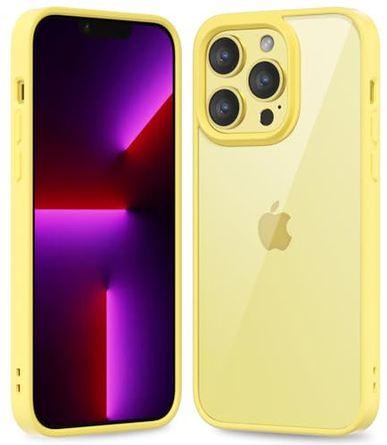 oakxco Thin Slim Clear case for iPhone 13 Pro, Transparent Hybrid Hard Shell Plastic & Soft Silicone Rubber Bumper, Non-Yellow Acrylic Protective Lightweight Cover for Women, Yellow