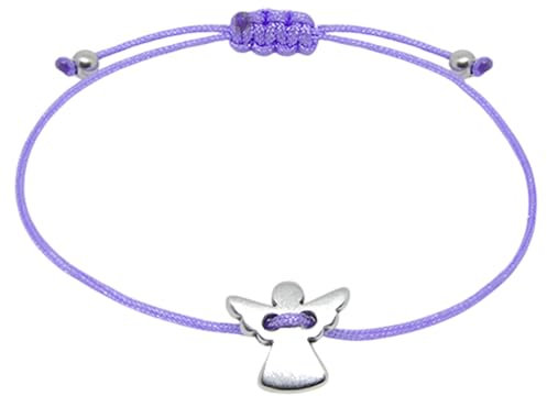 Selfmade Jewelry Schutzengel Armband Silber - Kommunion Geschenk Konfirmation Größenverstellbares Armkettchen für Mädchen Inkl. Geschenkverpackung (Silber - Lila)