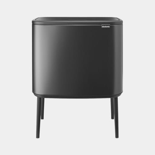 Brabantia Bo Touch Large Kitchen Bin 36L | Soft Touch Waste Bin with Lid and Inner Bucket | Freestanding Rubbish Bin with Adjustable Non-Slip Legs | Confident Grey