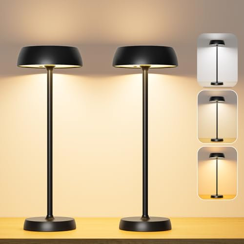 Feliigo Tischlampe Kabellos mit Touch Control,Aufladbar Akku Stufenlose Dimmbare Tischleuchte mit Nachtlicht für Schlafzimmer, Restaurant, Esstisch,Schreibtisch -2 Stück