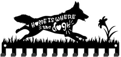 SUPERDANT Dog Key Holder Wall Mount Animal Key Hanger 12 Hooks Farmhouse Key Holder for Wall German Shepherd Flower Key Rack Metal Key Organizer Hooks for Dog Leash Home Kitchen Entryway Front Door