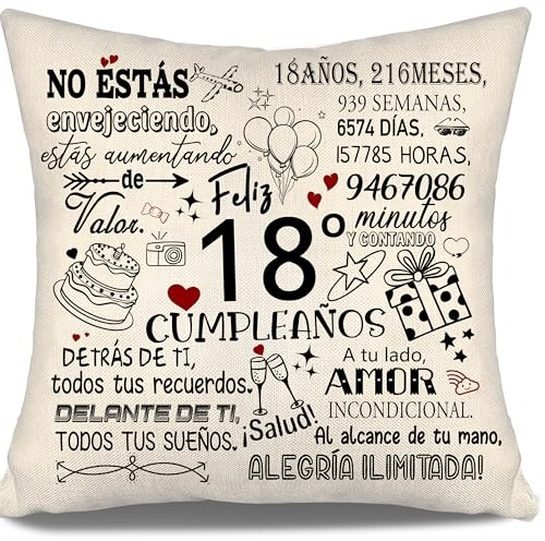 No estás envejeciendo estás aumentando de valor Funda de Cojín para Cumpleaños 18 Años Niña Niño Hija Hijo Nieta Hermana Amigas Regalo de 18 cumpleaños 10-100 Años Fundas de Cojín Cumpleaños(18-a)
