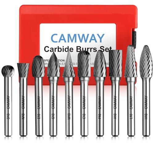 CAMWAY Lot de 10 fraises en carbure – Tige de 6,35 mm – Forets rotatifs en carbure de tungstène pour polissage, gravure, perçage du métal, du bois, de l'acier, du cuivre, de l'aluminium