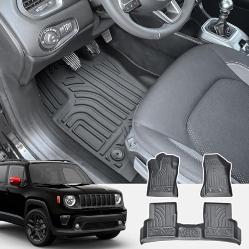 CDEFG Kompatibel mit Jeep Renegade BU 2015-2023 2024 / FIAT 500X Fußmatten, Fussmatten TPE Auto Wasserdicht Einfach zu Säubern Premium Allwetter Gummimatten vorn+hinten Matten Renegade Zubehör