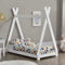 DELUKE® Kinderbett 70x140 YONA - mit Lattenrost | Tipi-Optik | Einzelbett Tipibett Hausbett Kinderzimmer Bodenbett Montessori Bett, Weiß